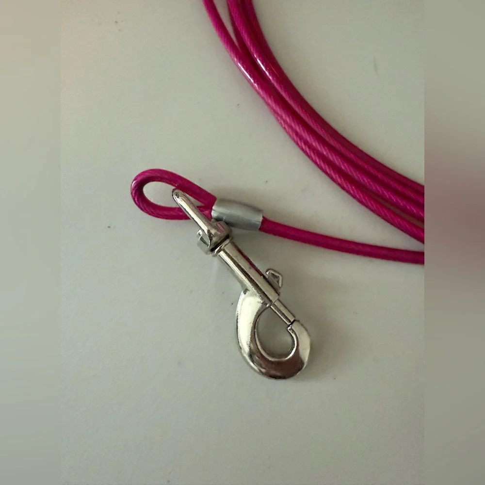 Pink Dog Tie-Out Cable with Metal Clips